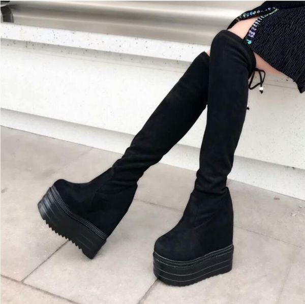 

autumn new fairy thick bottom 14cm over the knee high boots, Black