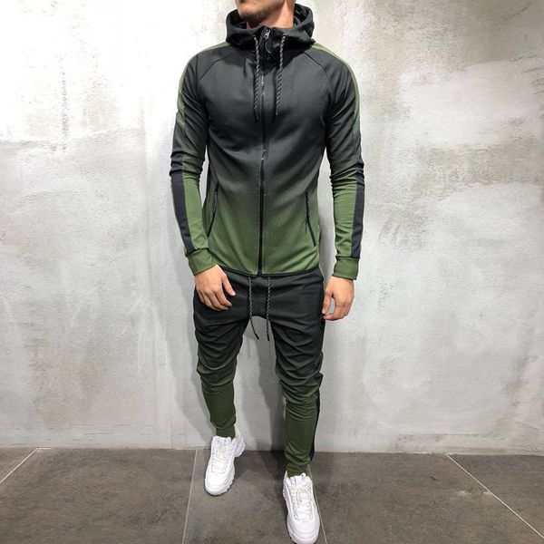 

fashion men's sports suit autumn and winter new 3d sweater digital printing sports fitness running hooded sweat-absorbent casual suit-2, Gray