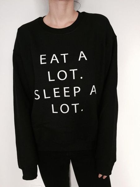 

skuggnas new arrival eat a lot sleep a lot sweatshirt black crewneck jumper funny fashion cute hipster trendy sassy pullover