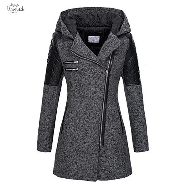 

winter women hooded coat autumn zipper spring outerwear slim fashion patchwork black female warm windproof overcoats