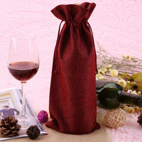 

12pcs прочные вина сумки нетканые ткани льняные красный бутылки вина стекла мешка перемещения мешка подарков свадьбы многоразовый свадьбы уп