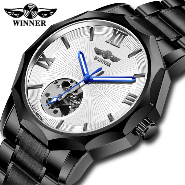 

winner white skeleton dial mens watches stainless steel automatic mechanical watch for men, Slivery;brown