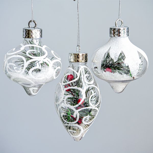 

decorative transparent christmas ball decoration hanging ball white built-in snow christmas tree decoration pendant