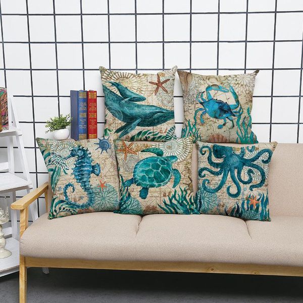 

ocean whale turtle hippocampus ocs throw pillow case home bed cushion cover
