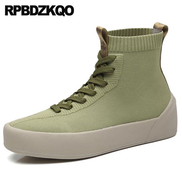 

high platform sneakers men sole lace up booties sock thick soled fur lined boots green trainer designer shoes casual winter, Black
