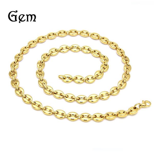 

silver gold color stainless steel coffee beans link chain necklace and bracelet jewelry set for women men, Black