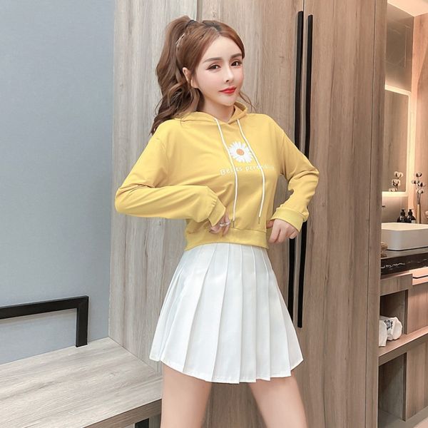 

в начале осени 2020 женщин нового способа daisy с капюшоном свитер высокой талией плиссированные юбки двухсекционный костюм, Black