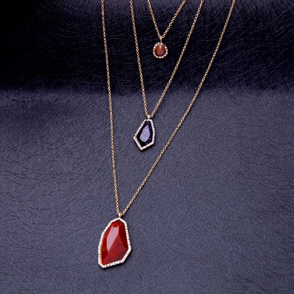 

geometric colorful stone choker necklace casual style multichain trendy jewelry friendship necklace for party in box, Silver