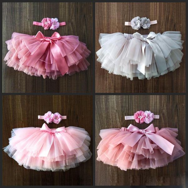 DHL baby meninas tule bloomers infantil recém-nascido tutu fraldas capa 2 pcs saias curtas e flor headband bebê festa fotografia roupas