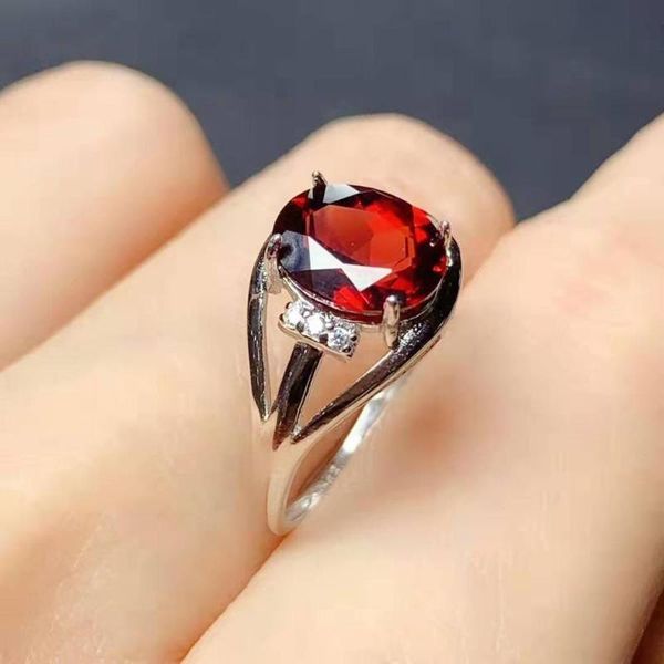 

natural gemstone pakistan natural garnet ring 925 silver 7x9mm, Golden;silver