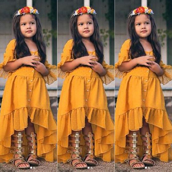 

летние детские платья с короткими рукавами pretty kid baby girl лето boho повседневная длинное вечернее пляжное платье нерегулярные сарафаны, Red;yellow