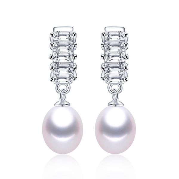 

2020 new women natural pearl drop earrings silver 925 fashion zircon cultured freshwater pearl wedding jewelry, Golden;silver