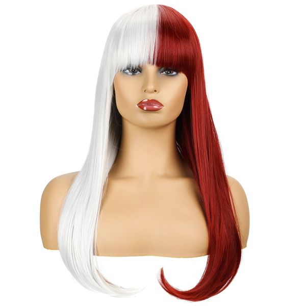 

2019 euro-american new style mix color fashionable long straight synthetic wigs burgundy and silvery white, Black