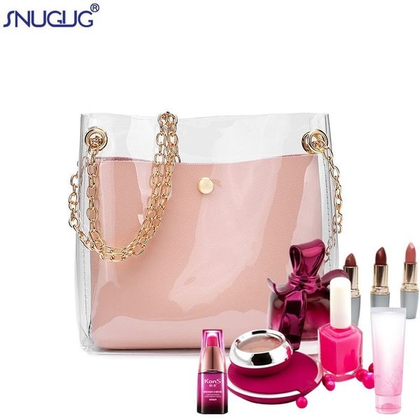 

snugug 2019 new 2pcs/set transparent makeup bag lady mini pvc clear cosmetic bag for women handbag organizer shoulder vanity