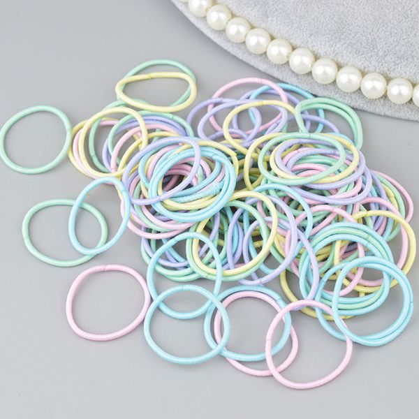 

100 pieces mini hair band fashion candy color rubber ties ring elastic hair rope ponytail holder for kids women accessories, Slivery;white