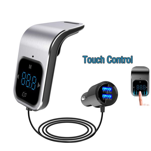

2019 touch control transmitter bluetooth car wirless radio mp3 player fm modulator hands-call dual usb fast charger led