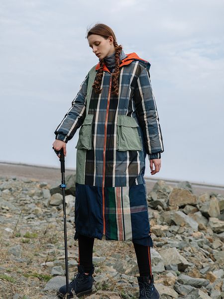 

12.12] irinach117 2019 winter new collection women long reversible plaid white duck down jacket coat, Black