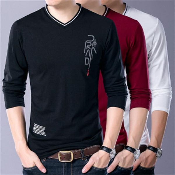 

long sleeve tee casual male casual apparel designer slim mens v neck tshirts fashion pure color long t-shirt clothing, White;black