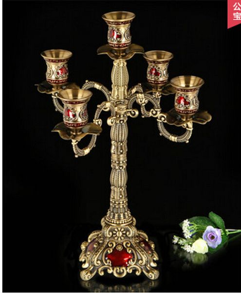 

h41cm rare antique metal bronze 5 arm candle holder large size candlestick for vintage home decoration zt012