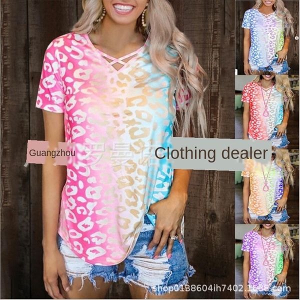 

2020 printed short-sleeved female leopard print loose large size 2020 printed short-sleeved t-shirt female t-shirt leopard print loose l, White