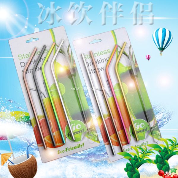 

50sets 4pcs 6mm drink straws+1pcs brush for cup bend & straight stainless steel drinking straw in package convenient straw set