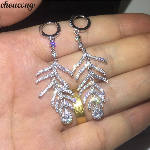 

choucong elegant leaf shape drop earring 5a zircon cz 925 sterling silver wedding dangle earrings for women party jewelry