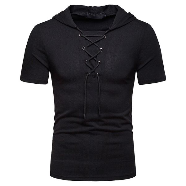 

men hoodie short sleeve t-shirt fitness workout gym bandge hooded muscle hip hop basic, White;black