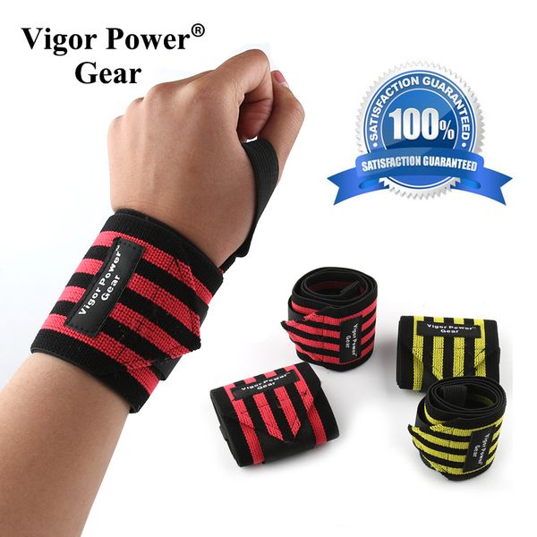 

vigor power gear weight lifting wrist wraps elastic wrist support straps for weight lifting exercise training, Black;red