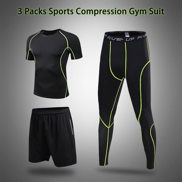 

men 3 pack sports set compression t-shirt fitting shorts tight leggings pants for running cycling yoga hiking gym work out, White;black