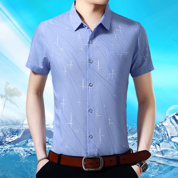 

helisopus new 2020 men shirts summer polyester slim fit smart casual shirts geometric print short sleeve turn-down collar, White;black
