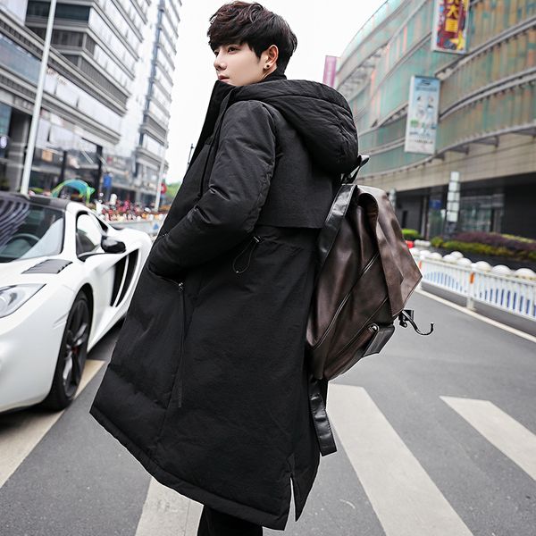 

down jacket, long cap, fashionable down jacket, Black