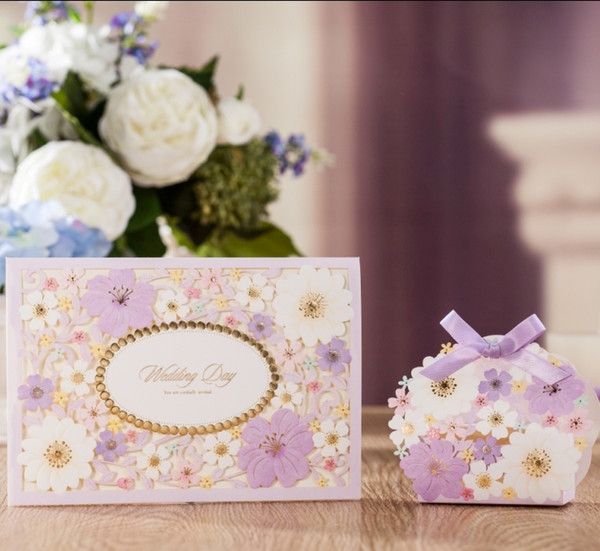 

2020 последние элегантный светло-фиолетовый лазерный cut свадебные приглашения карты с конвертом свободная пересылка