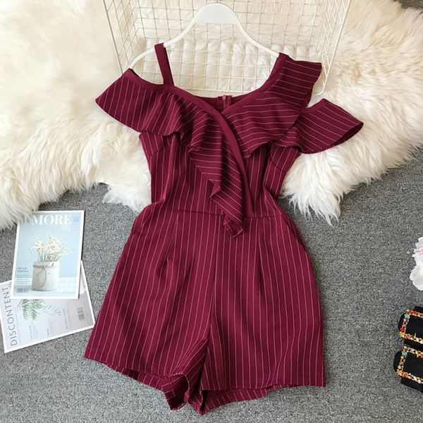 

2019 summer women casual playsuits striped plaids printed female summer casual vocation rompers, Black;white