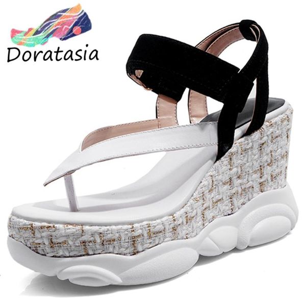 

doratasia fashion high wedges shoes summer sweet high sandals women new genuine leather platform sandals, Black