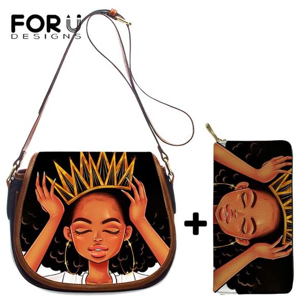

forudesigns 2pcs crossbody bags set for women black art magic african girls print women's handbags luxury ladies shoulder bags