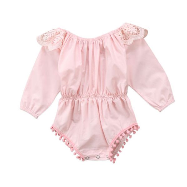 

newborn kid baby girl pink cute lace ruffles jumpsuit tassel ball romper playsuit outfits set, Blue