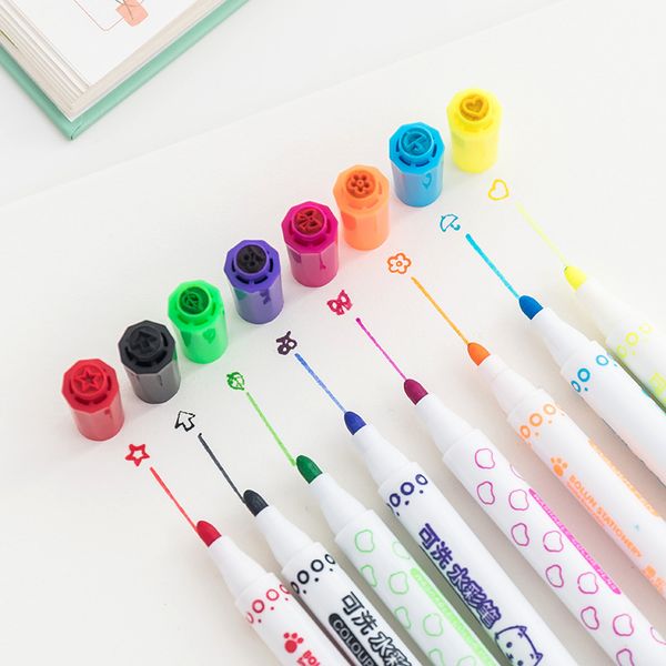 

12 colors kawaii seal stamp washable watercolor pen cute marker pen kid stationery art graffiti drawing painting supply