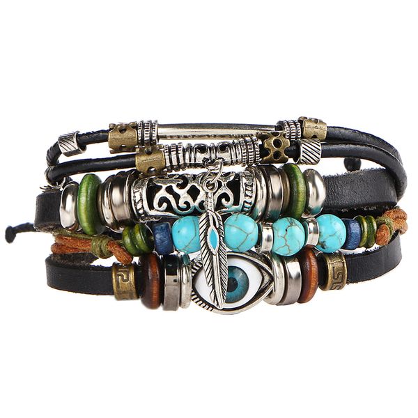 

vintage pu leather bracelet for women & men, multilayer pu leather adjustable bracelet cuff wrap multicolor rope wristband, Golden;silver