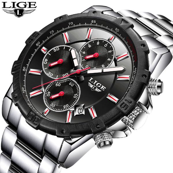 

mens watches brand lige luxury business quartz watch men stainless steel casual waterproof sport watch man relogio masculino, Slivery;brown