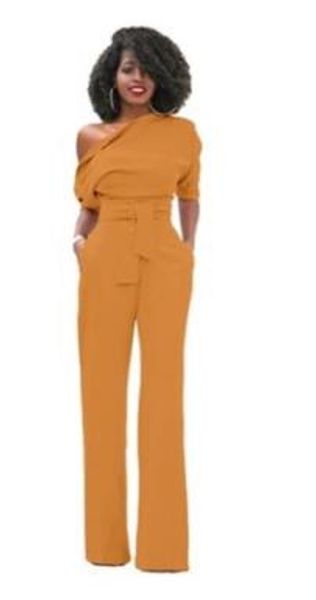 

women jumpsuit one shoulder with sashes pockets officewear romper combinaison female jumpsuits for elegant lady clothing ae214, Black;white