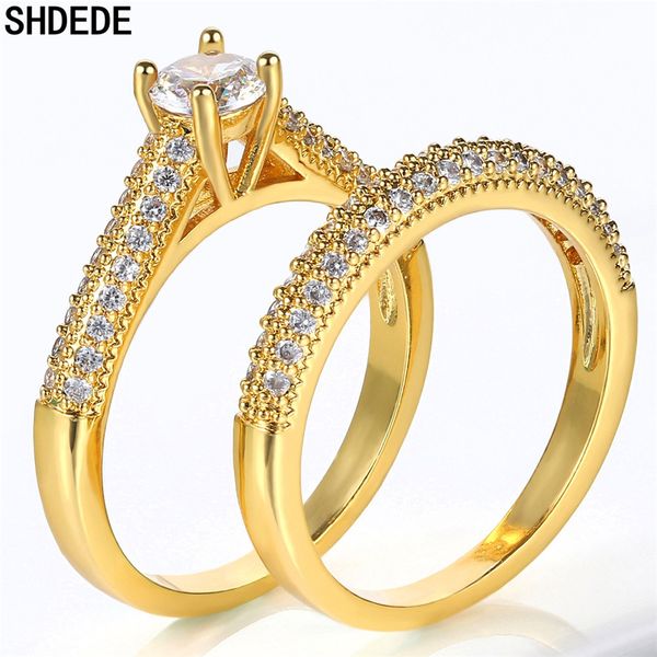 

shdede cocktail cubic zirconia finger rings for women promise engagement ring sets bridal jewelry anniversary gift +lydzr001, Golden;silver