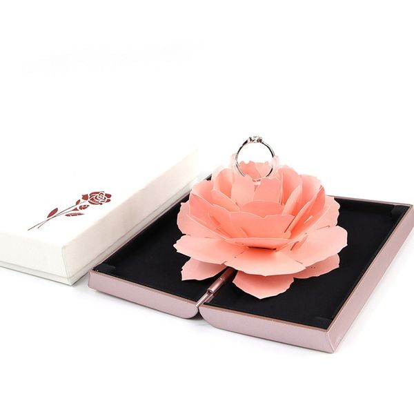 

Custom LOGO New Arrivals 4 Color Rotary Rose Ring Box Top Grade Creative Wedding Ring Box Jewelry Display Boxes