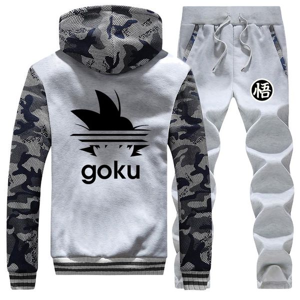 

men's thick fleece hoodie sweatshirt dragonball z z jacket+pants 2 piece sets winter hoodies warm suit men clothing, Gray