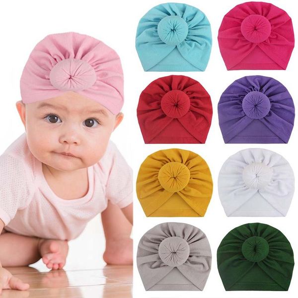 

infant knotted cap solid color cotton turban headwear for girls hat baby hair accessories, Slivery;white