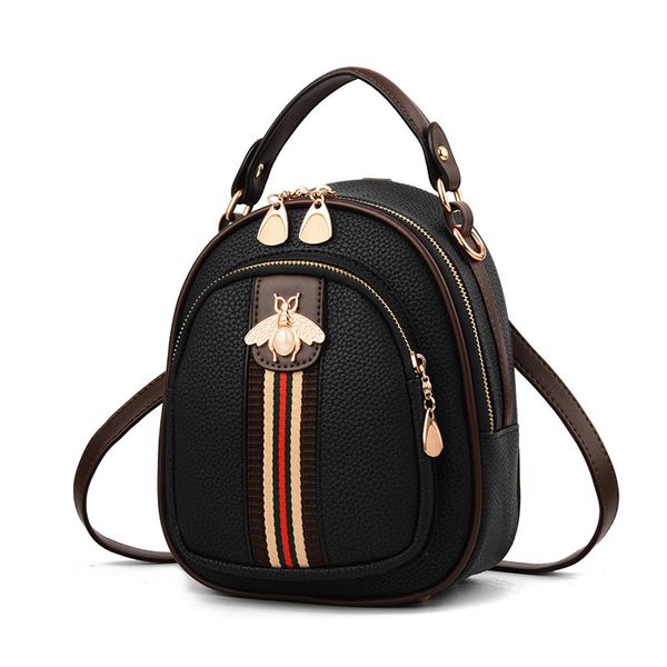 

2019 new girl's bag small bee ribbon hit color small round bag student backpack pure women summer lovely girl backpack