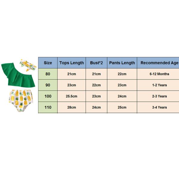 

2020 fashion trend baby kids girls one shoulder ruffles swimwear bikini swimsuit pineapple pattern cute swimming bathing clothes, White