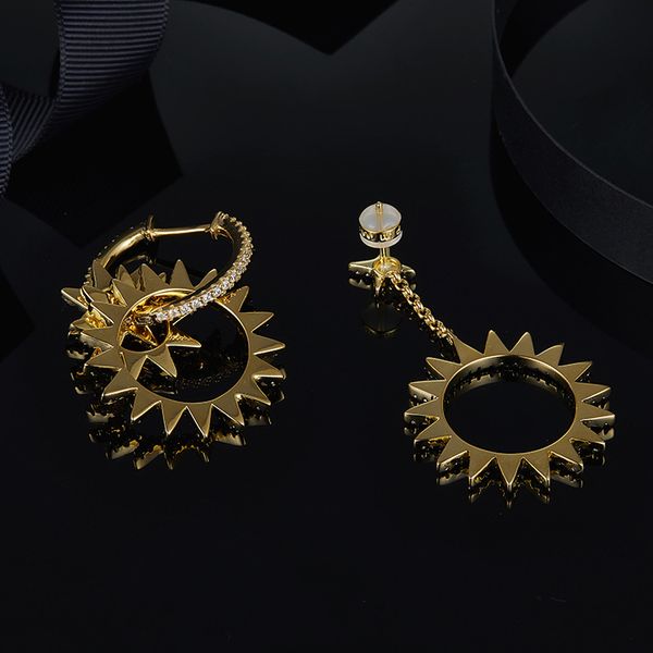 

wholesale- asymmetric yellow silver earrings with sun pendant, Golden