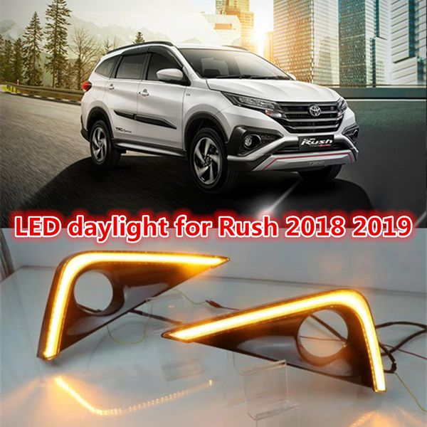 

ecahayaku led drl daytime running lights with fog lamp cover case for rush 2018 2019 led yellow turn signals light 2pcs