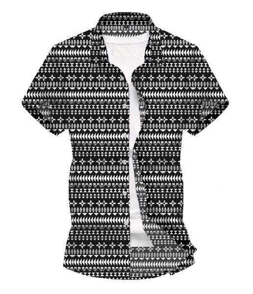 

2020 new men's geometric 3d-printed casual beach style shirt hawaiian short-sleeved floral shirt, White;black