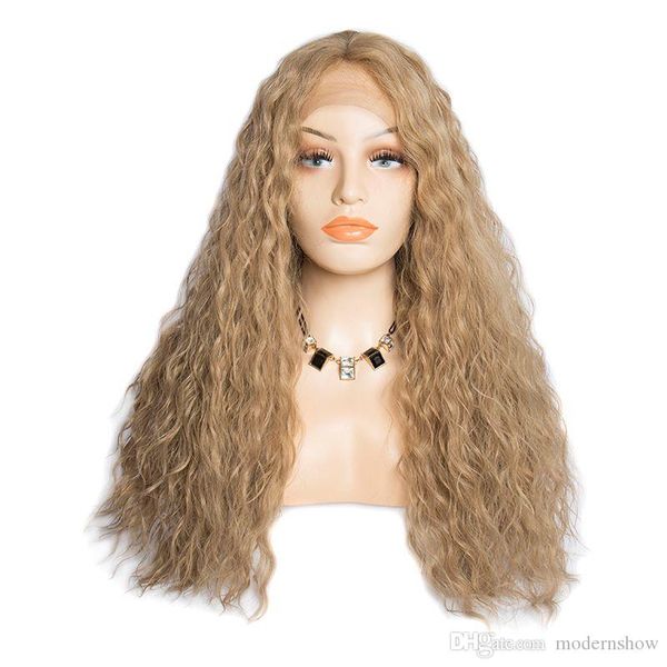 Modern Show Dark Blonde Hair Wet And Wavy Long Synthetic Side Part Lace Front Wigs For Women Water Wave Hairstyle Wigs For You Freetress Equal Wig